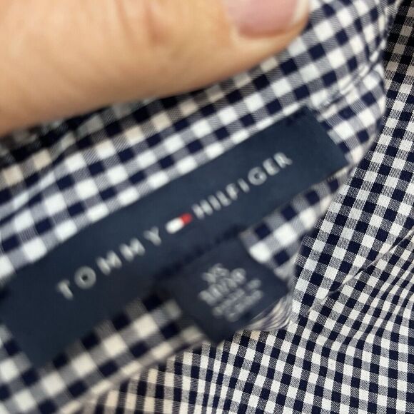 Tommy Hilfiger Blouse size Extra Small Navy Blue White Gingham Red Eyelet Casual - Picture 13 of 13